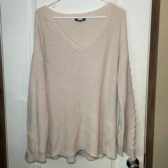 American Eagle Outfitters Sweaters - American Eagle Outfitters Cream Sweater With Lace Up Detail Down Sleeves Size Lg